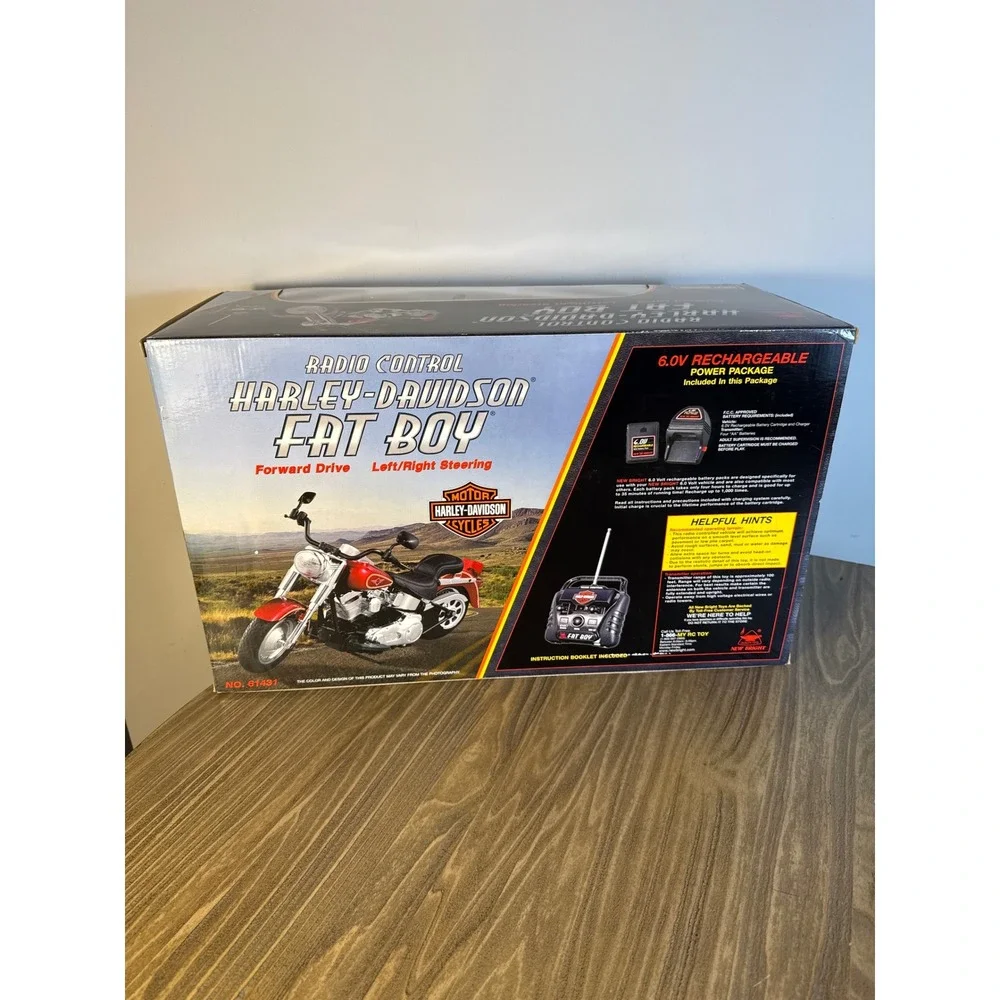Vintage Harley Davidson New‎ Bright Fat Boy RC Motorcycle Toy Red 61431 Untested